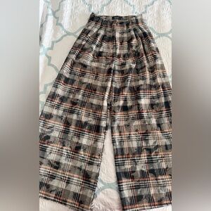 AKIRA Plaid Wide Leg Pants - Black, White, Orange